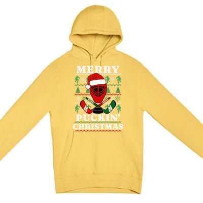 Funny Hockey Ugly Christmas Merry Puckin Christmas Meaningful Gift Premium Pullover Hoodie