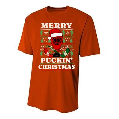 Funny Hockey Ugly Christmas Merry Puckin Christmas Meaningful Gift Performance Sprint T-Shirt