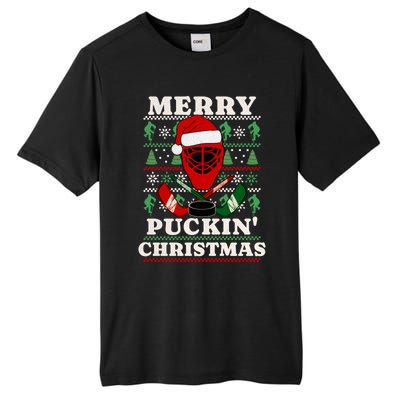 Funny Hockey Ugly Christmas Merry Puckin Christmas Meaningful Gift Tall Fusion ChromaSoft Performance T-Shirt