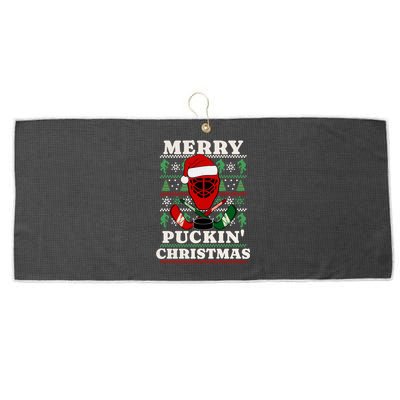 Funny Hockey Ugly Christmas Merry Puckin Christmas Meaningful Gift Large Microfiber Waffle Golf Towel