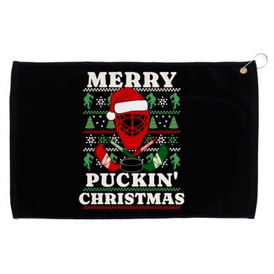 Funny Hockey Ugly Christmas Merry Puckin Christmas Meaningful Gift Grommeted Golf Towel