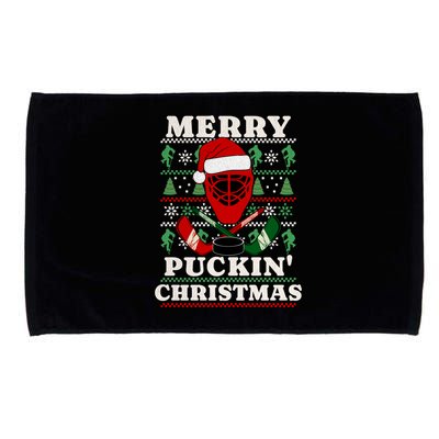 Funny Hockey Ugly Christmas Merry Puckin Christmas Meaningful Gift Microfiber Hand Towel