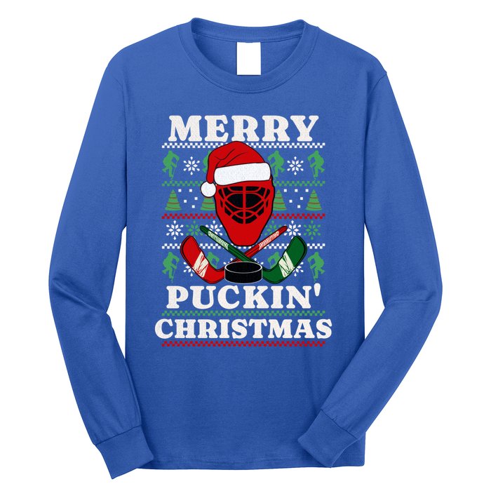 Funny Hockey Ugly Christmas Merry Puckin Christmas Meaningful Gift Long Sleeve Shirt