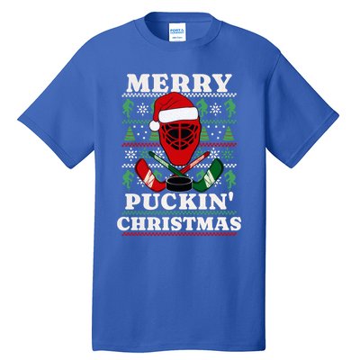 Funny Hockey Ugly Christmas Merry Puckin Christmas Meaningful Gift Tall T-Shirt