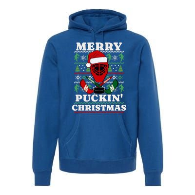 Funny Hockey Ugly Christmas Merry Puckin Christmas Meaningful Gift Premium Hoodie