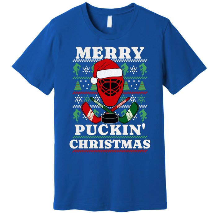 Funny Hockey Ugly Christmas Merry Puckin Christmas Meaningful Gift Premium T-Shirt