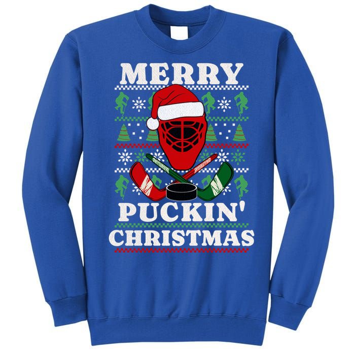 Funny Hockey Ugly Christmas Merry Puckin Christmas Meaningful Gift Tall Sweatshirt