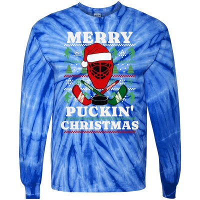 Funny Hockey Ugly Christmas Merry Puckin Christmas Meaningful Gift Tie-Dye Long Sleeve Shirt