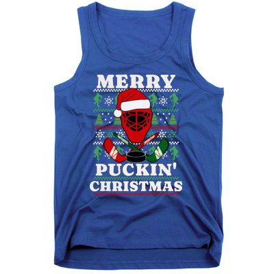 Funny Hockey Ugly Christmas Merry Puckin Christmas Meaningful Gift Tank Top