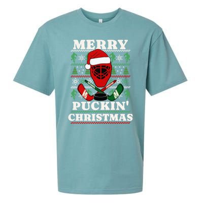 Funny Hockey Ugly Christmas Merry Puckin Christmas Meaningful Gift Sueded Cloud Jersey T-Shirt