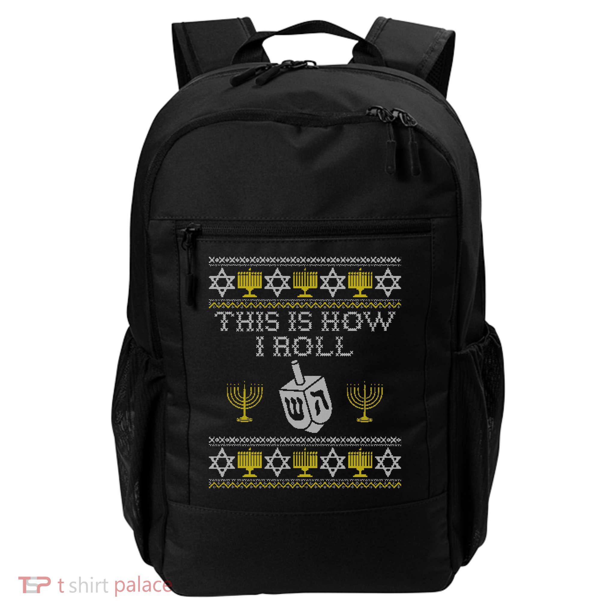 Funny Hanukkah Ugly Sweater Print This Is How I Roll Dreidel Gift Backpack