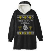 Funny Hanukkah Ugly Sweater Print This Is How I Roll Dreidel Gift Hooded Wearable Blanket