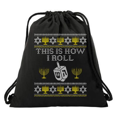Funny Hanukkah Ugly Sweater Print This Is How I Roll Dreidel Gift Drawstring Bag