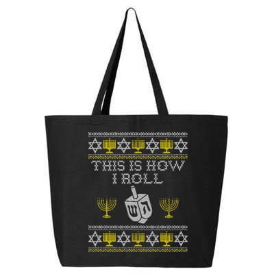 Funny Hanukkah Ugly Sweater Print This Is How I Roll Dreidel Gift 25L Jumbo Tote