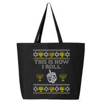 Funny Hanukkah Ugly Sweater Print This Is How I Roll Dreidel Gift 25L Jumbo Tote