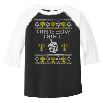 Funny Hanukkah Ugly Sweater Print This Is How I Roll Dreidel Gift Toddler Fine Jersey T-Shirt