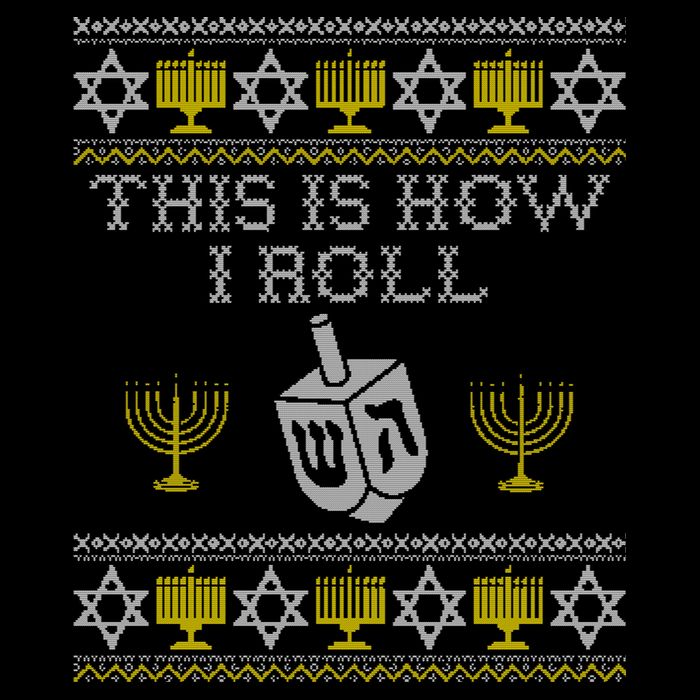 Funny Hanukkah Ugly Sweater Print This Is How I Roll Dreidel Gift Cropped Pullover Crew
