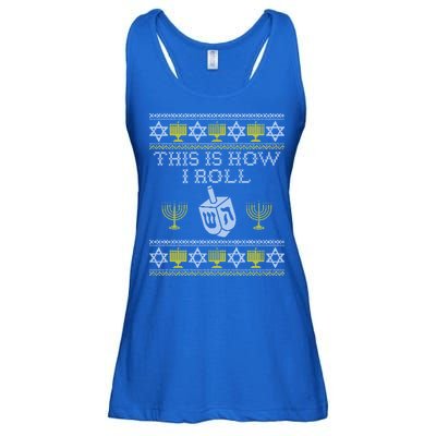 Funny Hanukkah Ugly Sweater Print This Is How I Roll Dreidel Gift Ladies Essential Flowy Tank