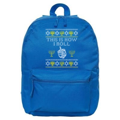 Funny Hanukkah Ugly Sweater Print This Is How I Roll Dreidel Gift 16 in Basic Backpack