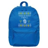 Funny Hanukkah Ugly Sweater Print This Is How I Roll Dreidel Gift 16 in Basic Backpack