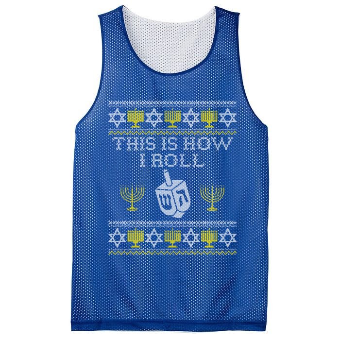 Funny Hanukkah Ugly Sweater Print This Is How I Roll Dreidel Gift Mesh Reversible Basketball Jersey Tank
