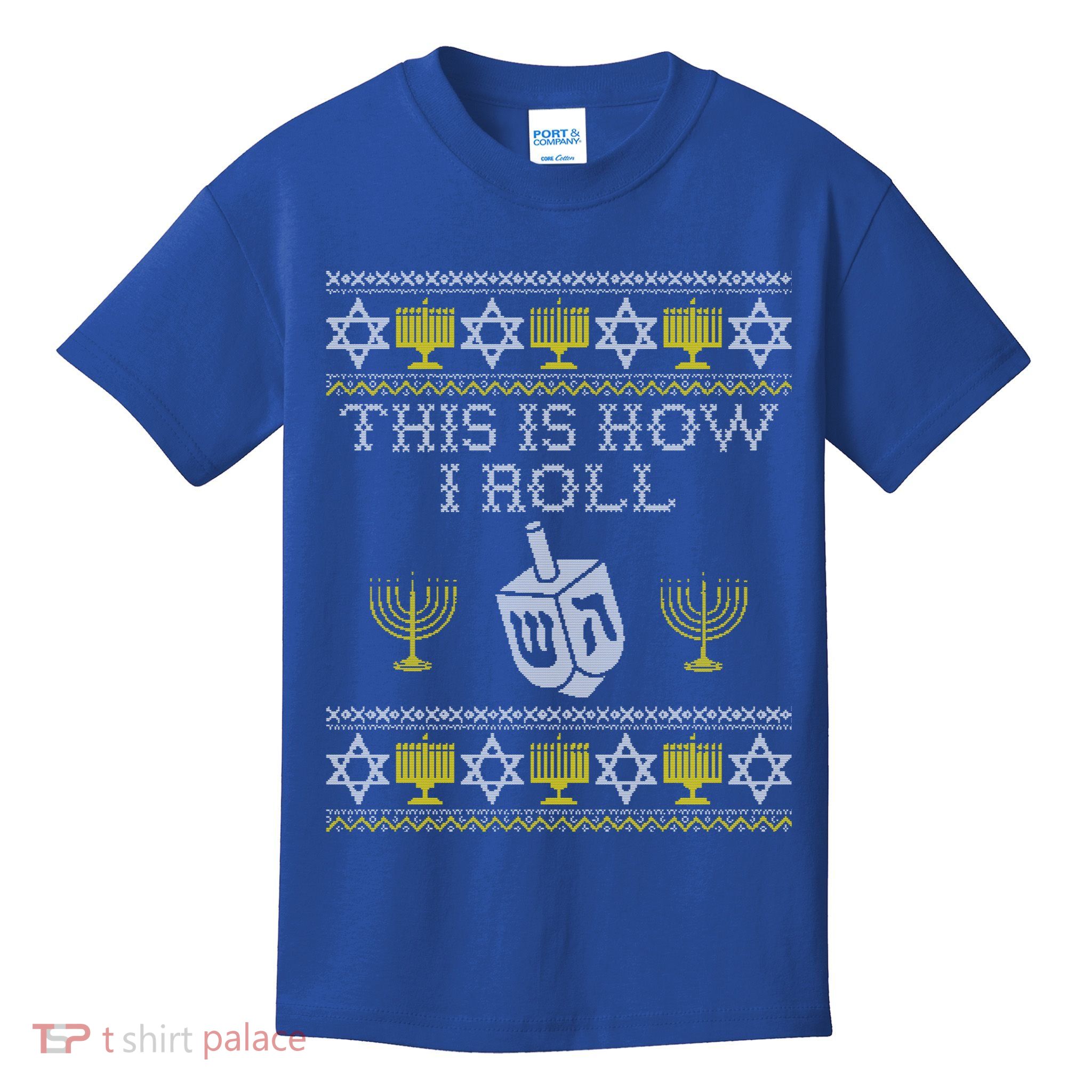 Funny Hanukkah Ugly Sweater Print This Is How I Roll Dreidel Gift Kids T-Shirt
