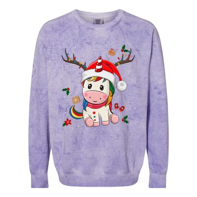 Festive Holiday Unicorn Deer Santa Claus Colorblast Crewneck Sweatshirt