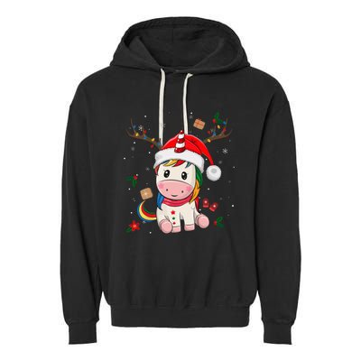 Festive Holiday Unicorn Deer Santa Claus Garment-Dyed Fleece Hoodie