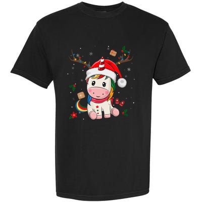 Festive Holiday Unicorn Deer Santa Claus Garment-Dyed Heavyweight T-Shirt