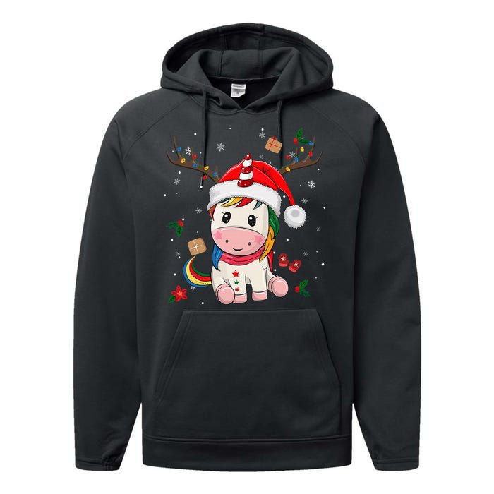 Festive Holiday Unicorn Deer Santa Claus Performance Fleece Hoodie