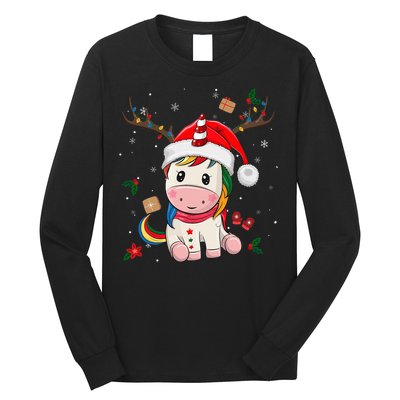 Festive Holiday Unicorn Deer Santa Claus Long Sleeve Shirt