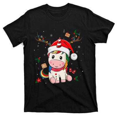 Festive Holiday Unicorn Deer Santa Claus T-Shirt