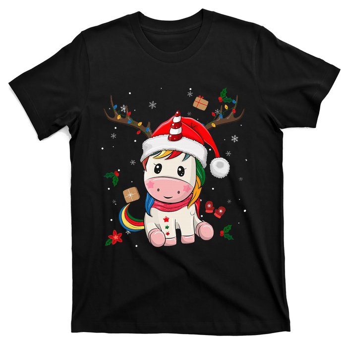 Festive Holiday Unicorn Deer Santa Claus T-Shirt