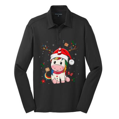 Festive Holiday Unicorn Deer Santa Claus Silk Touch Performance Long Sleeve Polo