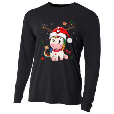 Festive Holiday Unicorn Deer Santa Claus Cooling Performance Long Sleeve Crew