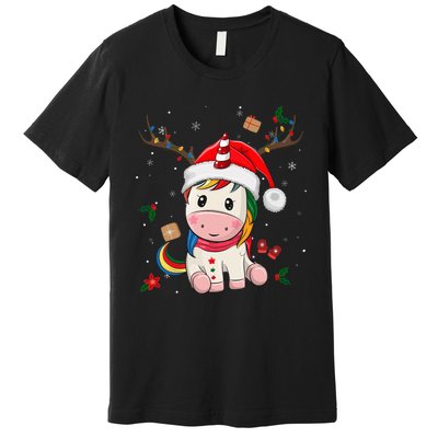 Festive Holiday Unicorn Deer Santa Claus Premium T-Shirt