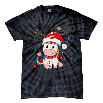 Festive Holiday Unicorn Deer Santa Claus Tie-Dye T-Shirt