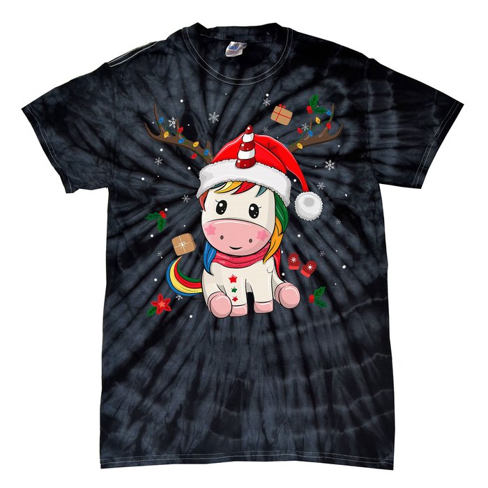 Festive Holiday Unicorn Deer Santa Claus Tie-Dye T-Shirt