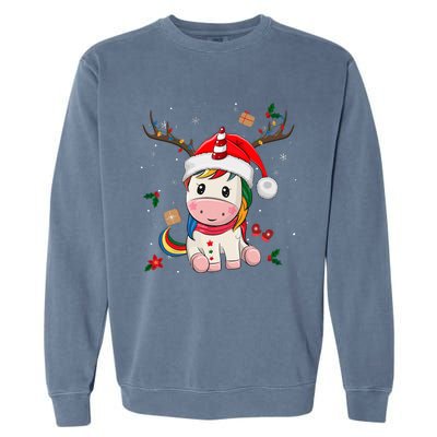 Festive Holiday Unicorn Deer Santa Claus Garment-Dyed Sweatshirt