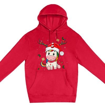 Festive Holiday Unicorn Deer Santa Claus Premium Pullover Hoodie