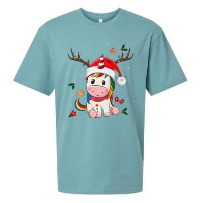 Festive Holiday Unicorn Deer Santa Claus Sueded Cloud Jersey T-Shirt