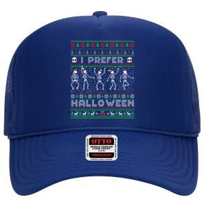 Funny Holiday Ugly Xmas I Prefer Halloween Christmas Sweater High Crown Mesh Back Trucker Hat