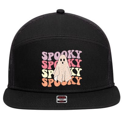 Funny Halloween Vibes Retro Spooky Ghost Boo Spooky Season Gift 7 Panel Mesh Trucker Snapback Hat