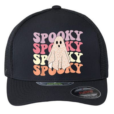 Funny Halloween Vibes Retro Spooky Ghost Boo Spooky Season Gift Flexfit Unipanel Trucker Cap