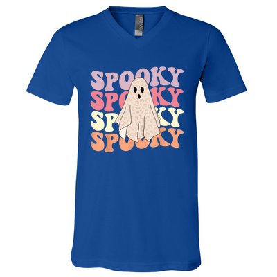 Funny Halloween Vibes Retro Spooky Ghost Boo Spooky Season Gift V-Neck T-Shirt