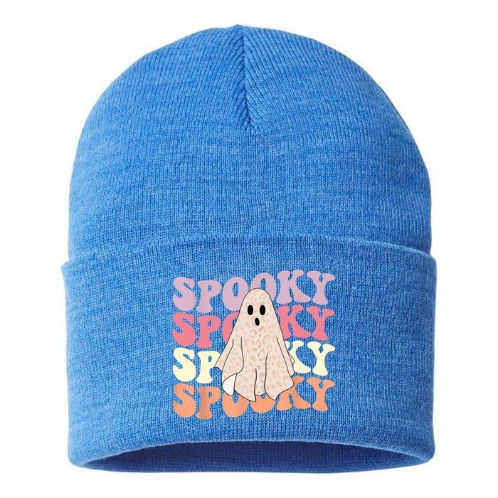 Funny Halloween Vibes Retro Spooky Ghost Boo Spooky Season Gift Sustainable Knit Beanie