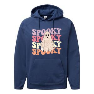 Funny Halloween Vibes Retro Spooky Ghost Boo Spooky Season Gift Performance Fleece Hoodie