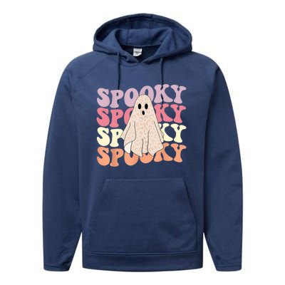 Funny Halloween Vibes Retro Spooky Ghost Boo Spooky Season Gift Performance Fleece Hoodie