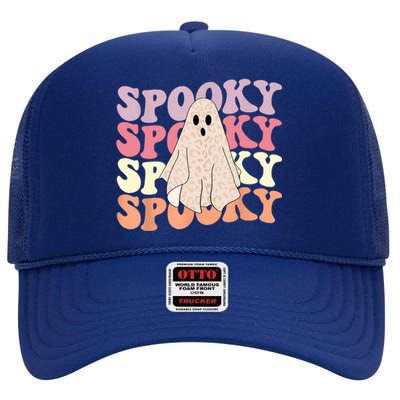 Funny Halloween Vibes Retro Spooky Ghost Boo Spooky Season Gift High Crown Mesh Back Trucker Hat