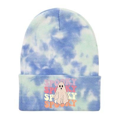 Funny Halloween Vibes Retro Spooky Ghost Boo Spooky Season Gift Tie Dye 12in Knit Beanie